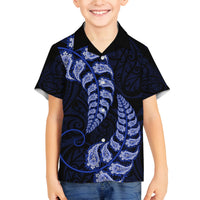 Blue New Zealand Paisley Silver Fern Family Matching Long Sleeve Bodycon Dress and Hawaiian Shirt Aotearoa Maori LT14 Son's Shirt Blue - Polynesian Pride