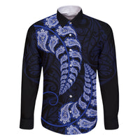 Blue New Zealand Paisley Silver Fern Family Matching Short Sleeve Bodycon Dress and Hawaiian Shirt Aotearoa Maori LT14 Dad's Shirt - Long Sleeve Blue - Polynesian Pride