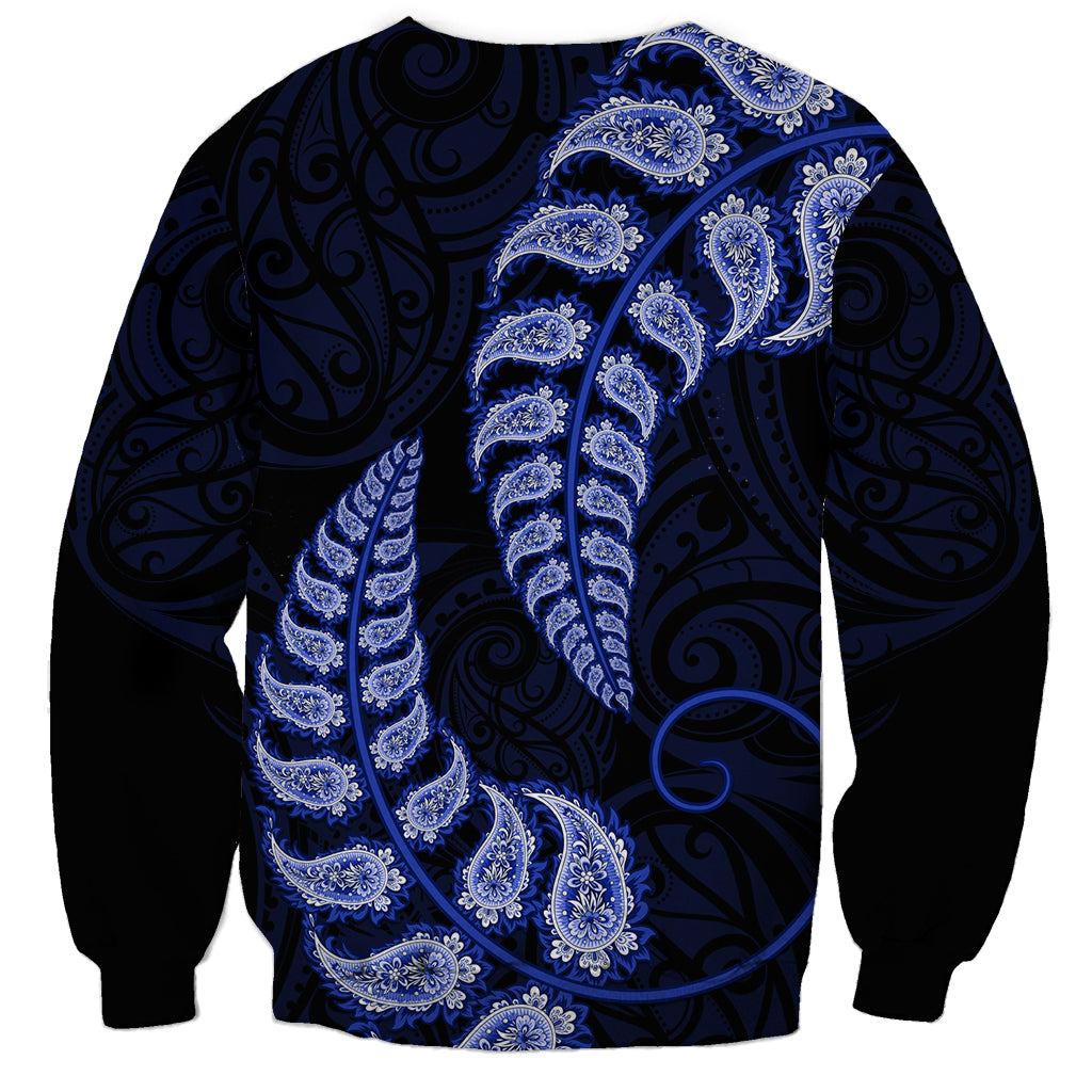 Blue New Zealand Paisley Silver Fern Sweatshirt Aotearoa Maori LT14 - Polynesian Pride