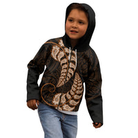 Brown New Zealand Paisley Silver Fern Kid Hoodie Aotearoa Maori LT14 - Polynesian Pride