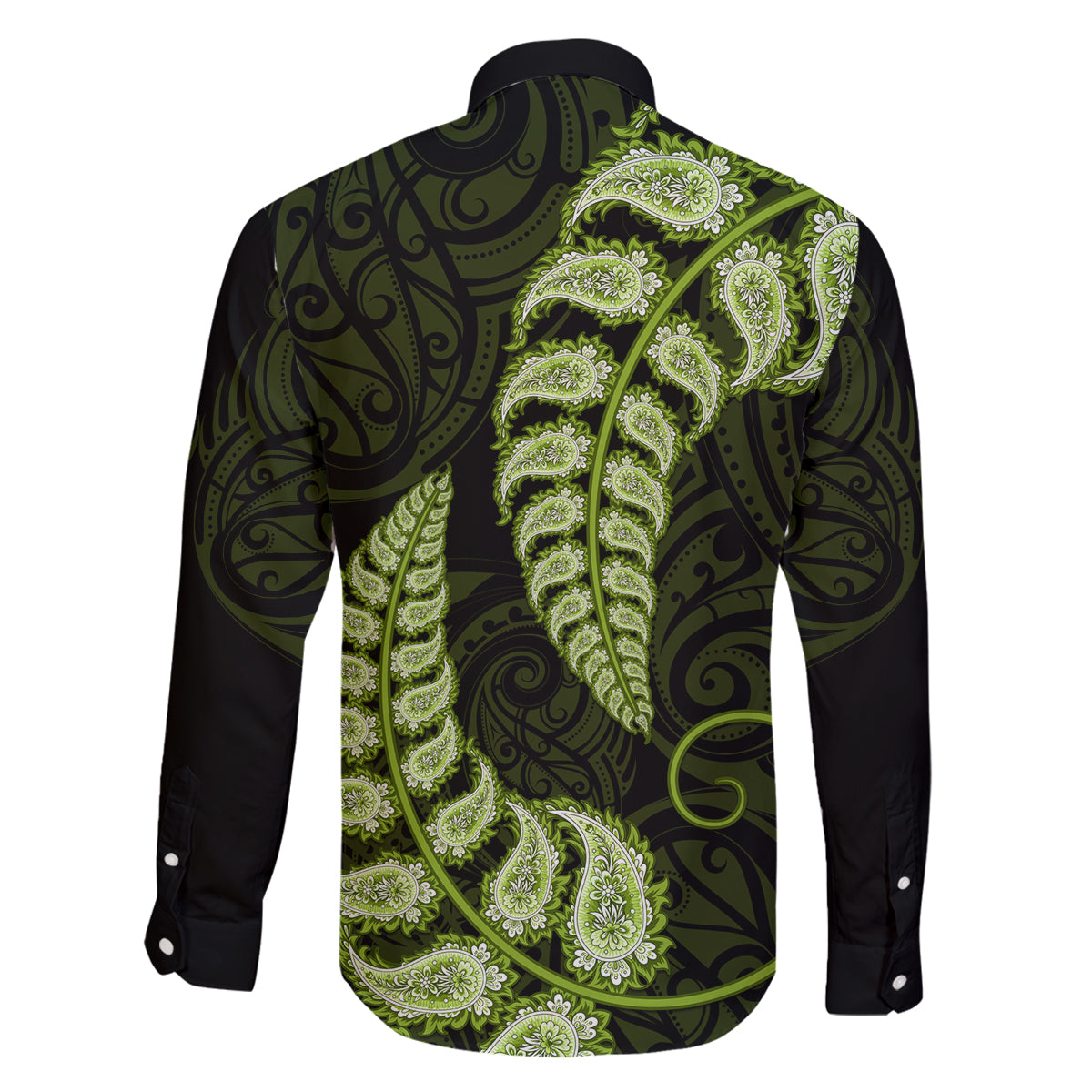 Green New Zealand Paisley Silver Fern Family Matching Tank Maxi Dress and Hawaiian Shirt Aotearoa Maori LT14 - Polynesian Pride