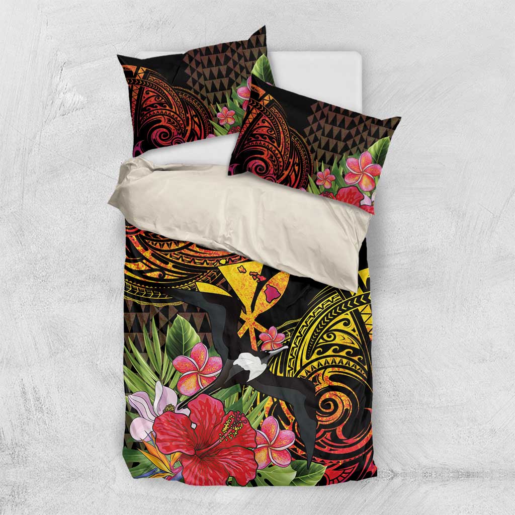 Hawaii Iwa Bird Bedding Set Great Frigatebird Kanaka Tropical Hippie Style LT14 US Twin 172cm x 218cm Black - Polynesian Pride