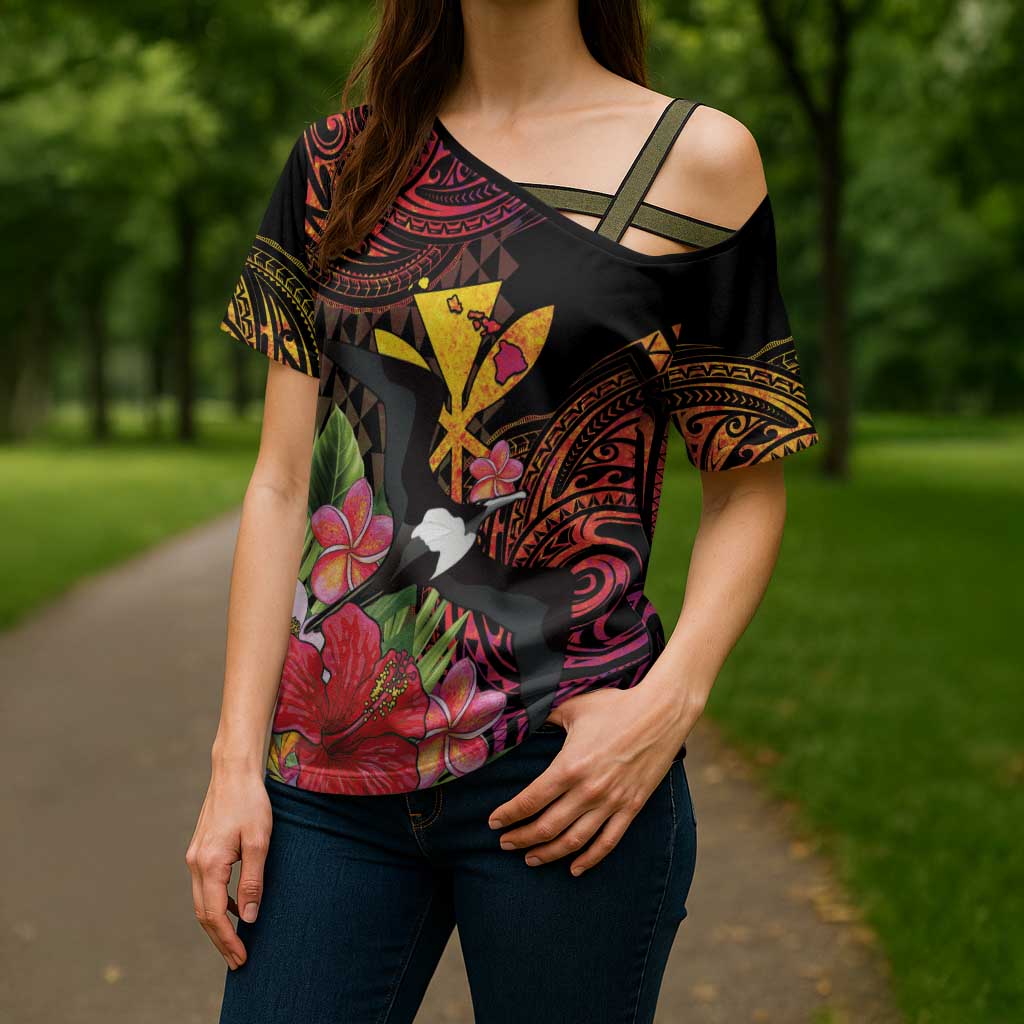 Hawaii Iwa Bird Cross Shoulder Shirt Great Frigatebird Kanaka Tropical Hippie Style - Polynesian Pride
