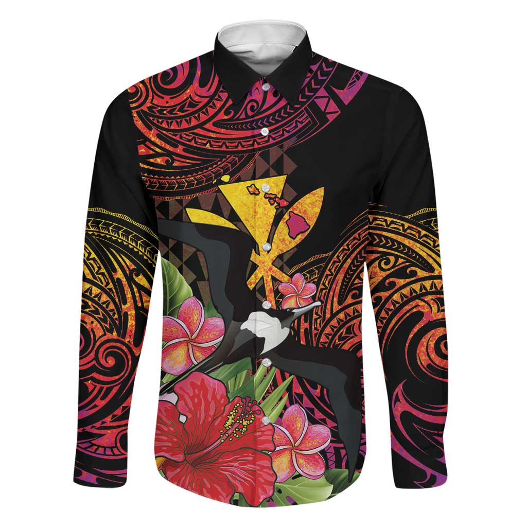 Hawaii Iwa Bird Family Matching Long Sleeve Bodycon Dress and Hawaiian Shirt Great Frigatebird Kanaka Tropical Hippie Style LT14 Dad's Shirt - Long Sleeve Black - Polynesian Pride