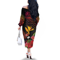 Hawaii Iwa Bird Family Matching Off The Shoulder Long Sleeve Dress and Hawaiian Shirt Great Frigatebird Kanaka Tropical Hippie Style LT14 - Polynesian Pride
