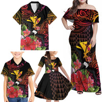 Hawaii Iwa Bird Family Matching Off Shoulder Maxi Dress and Hawaiian Shirt Great Frigatebird Kanaka Tropical Hippie Style LT14 - Polynesian Pride