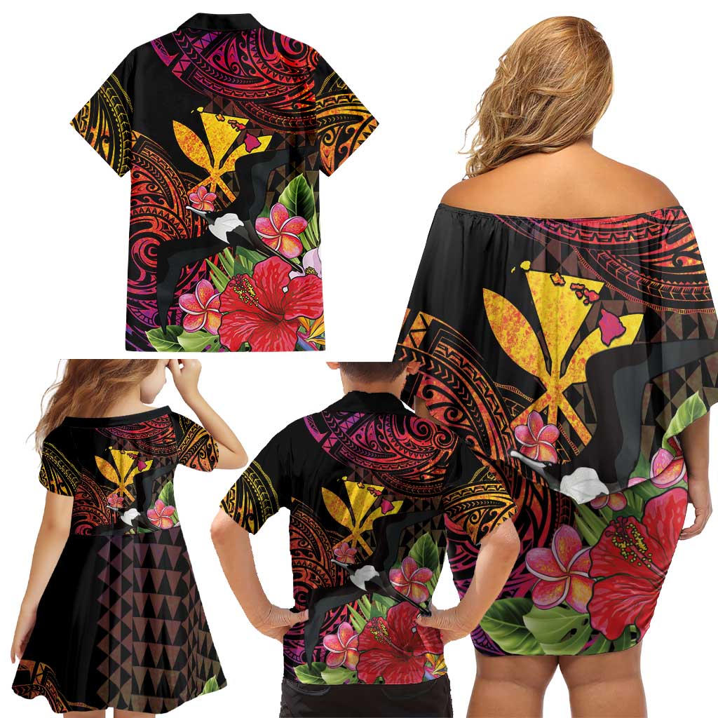 Hawaii Iwa Bird Family Matching Off Shoulder Short Dress and Hawaiian Shirt Great Frigatebird Kanaka Tropical Hippie Style LT14 - Polynesian Pride