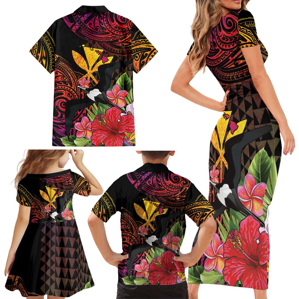 Hawaii Iwa Bird Family Matching Short Sleeve Bodycon Dress and Hawaiian Shirt Great Frigatebird Kanaka Tropical Hippie Style LT14 - Polynesian Pride