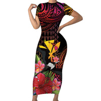Hawaii Iwa Bird Family Matching Short Sleeve Bodycon Dress and Hawaiian Shirt Great Frigatebird Kanaka Tropical Hippie Style LT14 Mom's Dress Black - Polynesian Pride