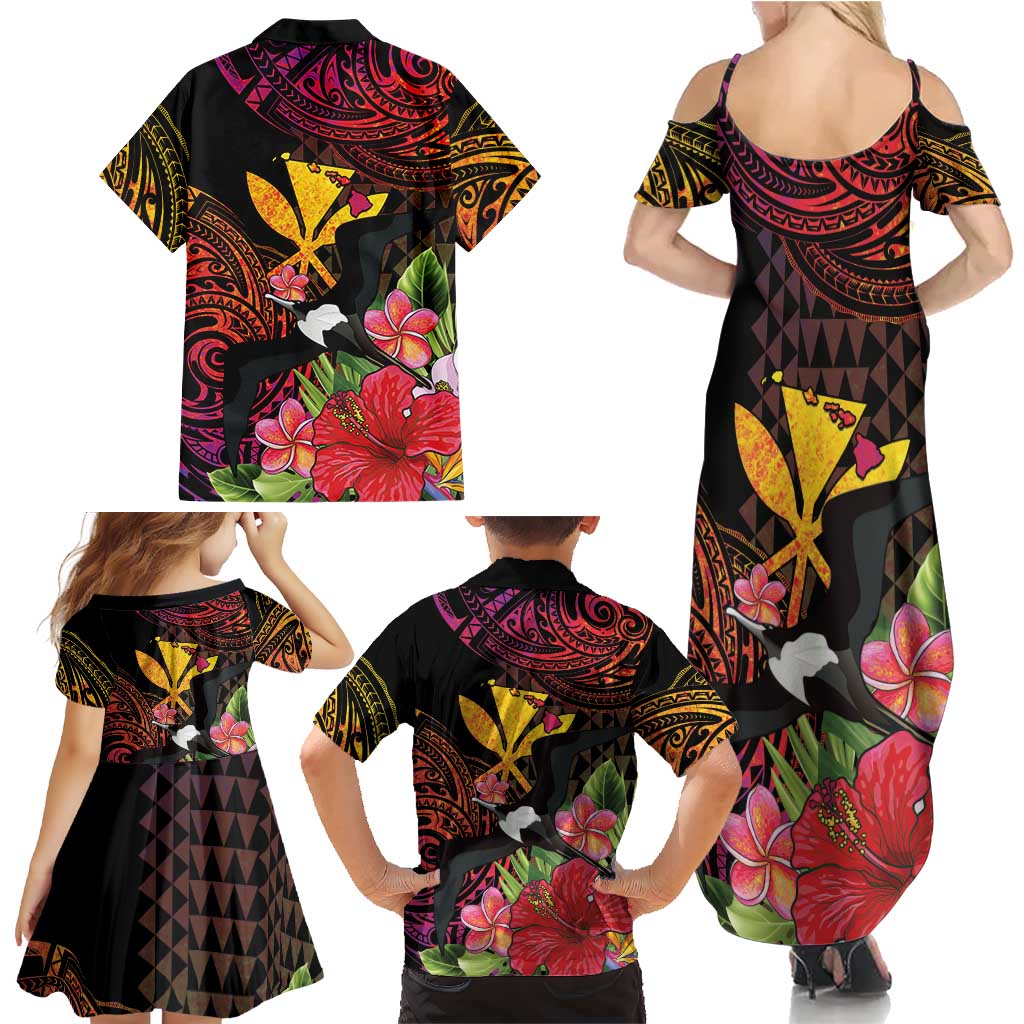 Hawaii Iwa Bird Family Matching Summer Maxi Dress and Hawaiian Shirt Great Frigatebird Kanaka Tropical Hippie Style LT14 - Polynesian Pride