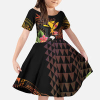 Hawaii Iwa Bird Family Matching Tank Maxi Dress and Hawaiian Shirt Great Frigatebird Kanaka Tropical Hippie Style LT14 Daughter's Dress Black - Polynesian Pride