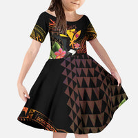 Hawaii Iwa Bird Kid Short Sleeve Dress Great Frigatebird Kanaka Tropical Hippie Style - Polynesian Pride