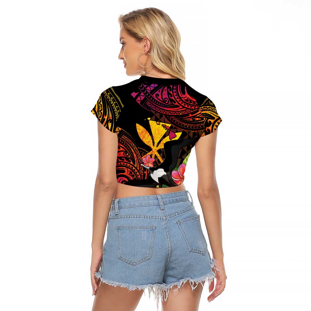 Hawaii Iwa Bird Raglan Cropped T Shirt Great Frigatebird Kanaka Tropical Hippie Style - Polynesian Pride