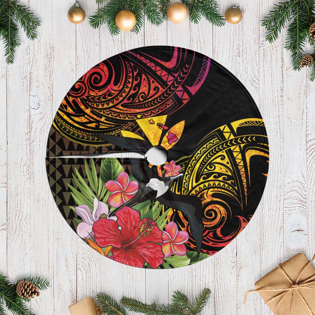 Hawaii Iwa Bird Tree Skirt Great Frigatebird Kanaka Tropical Hippie Style LT14 Casual Black - Polynesian Pride