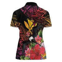 Hawaii Iwa Bird Women Polo Shirt Great Frigatebird Kanaka Tropical Hippie Style - Polynesian Pride