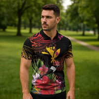 Hawaii Iwa Bird Zipper Polo Shirt Great Frigatebird Kanaka Tropical Hippie Style - Polynesian Pride