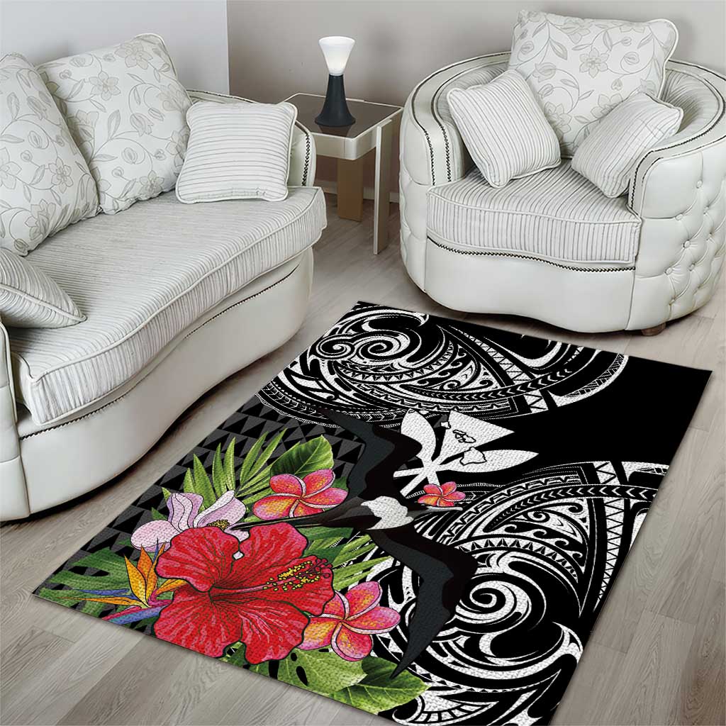 Hawaii Iwa Bird Area Rug Great Frigatebird Kanaka Tropical Flowers - Polynesian Pride