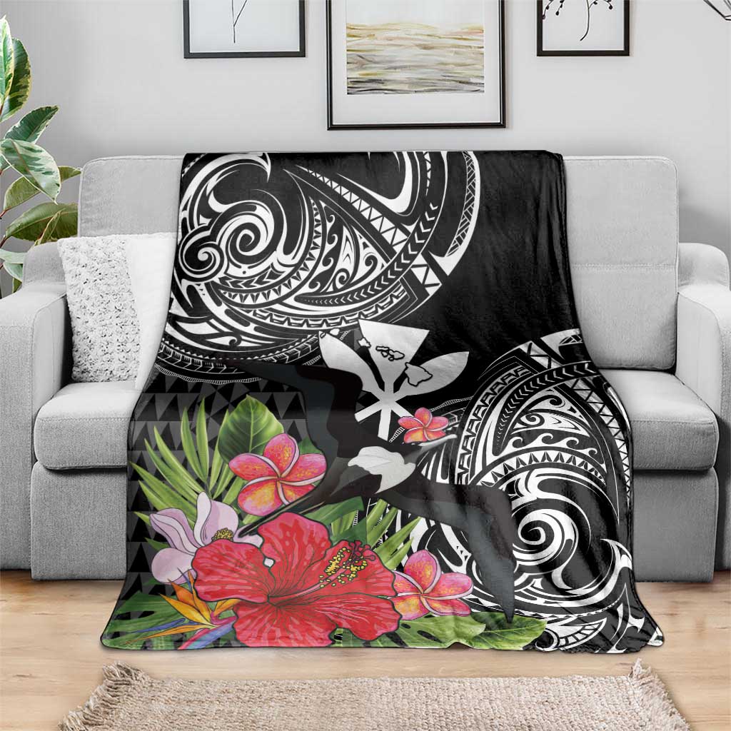 Hawaii Iwa Bird Blanket Great Frigatebird Kanaka Tropical Flowers LT14 - Polynesian Pride
