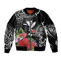 Hawaii Iwa Bird Bomber Jacket Great Frigatebird Kanaka Tropical Flowers LT14 Unisex Black - Polynesian Pride
