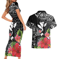 Hawaii Iwa Bird Couples Matching Short Sleeve Bodycon Dress and Hawaiian Shirt Great Frigatebird Kanaka Tropical Flowers LT14 - Polynesian Pride