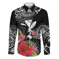 Hawaii Iwa Bird Family Matching Off The Shoulder Long Sleeve Dress and Hawaiian Shirt Great Frigatebird Kanaka Tropical Flowers LT14 Dad's Shirt - Long Sleeve Black - Polynesian Pride