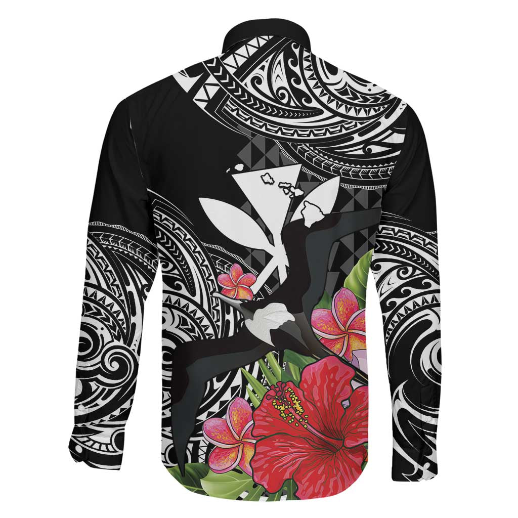 Hawaii Iwa Bird Family Matching Off The Shoulder Long Sleeve Dress and Hawaiian Shirt Great Frigatebird Kanaka Tropical Flowers LT14 - Polynesian Pride