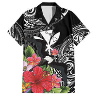 Hawaii Iwa Bird Family Matching Off Shoulder Maxi Dress and Hawaiian Shirt Great Frigatebird Kanaka Tropical Flowers LT14 Dad's Shirt - Short Sleeve Black - Polynesian Pride