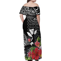Hawaii Iwa Bird Family Matching Off Shoulder Maxi Dress and Hawaiian Shirt Great Frigatebird Kanaka Tropical Flowers LT14 - Polynesian Pride