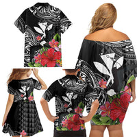 Hawaii Iwa Bird Family Matching Off Shoulder Short Dress and Hawaiian Shirt Great Frigatebird Kanaka Tropical Flowers LT14 - Polynesian Pride