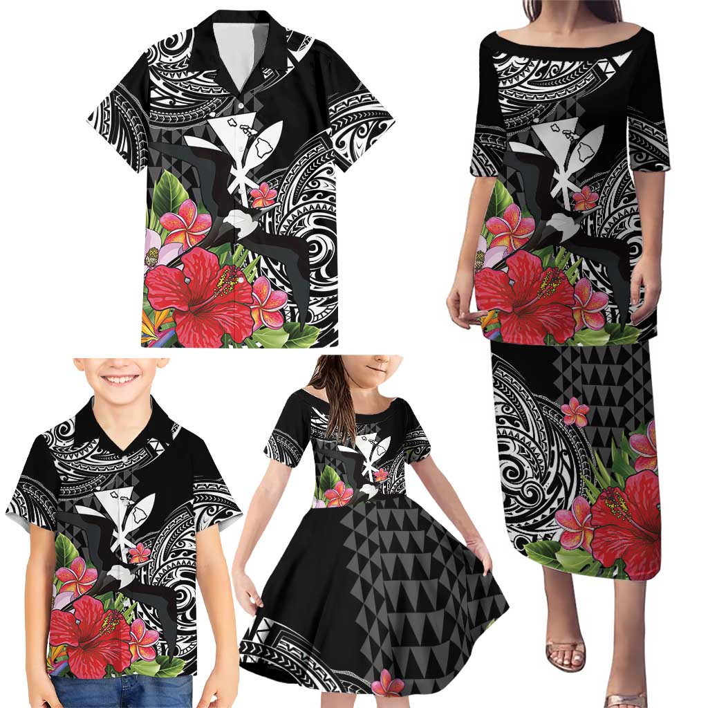 Hawaii Iwa Bird Family Matching Puletasi and Hawaiian Shirt Great Frigatebird Kanaka Tropical Flowers - Polynesian Pride