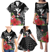 Hawaii Iwa Bird Family Matching Puletasi and Hawaiian Shirt Great Frigatebird Kanaka Tropical Flowers LT14 - Polynesian Pride