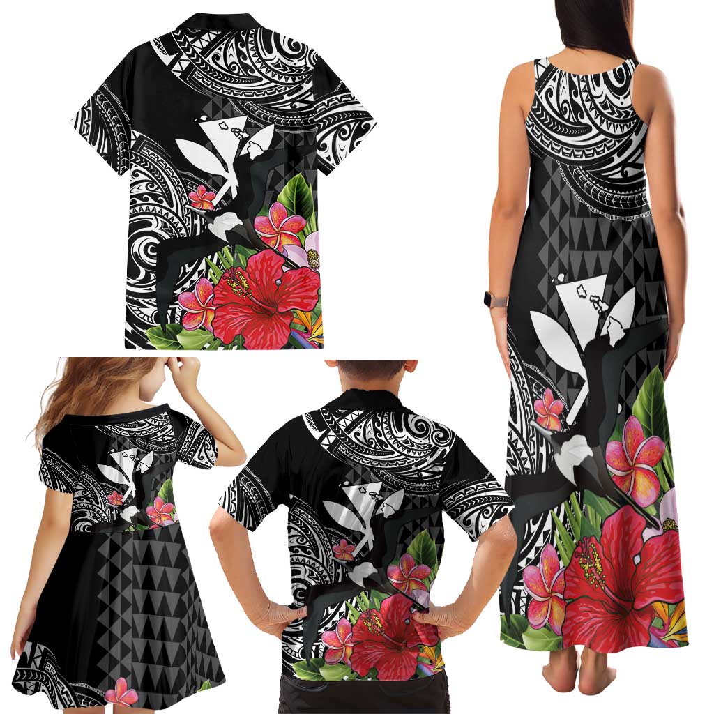 Hawaii Iwa Bird Family Matching Tank Maxi Dress and Hawaiian Shirt Great Frigatebird Kanaka Tropical Flowers LT14 - Polynesian Pride