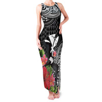 Hawaii Iwa Bird Family Matching Tank Maxi Dress and Hawaiian Shirt Great Frigatebird Kanaka Tropical Flowers LT14 Mom's Dress Black - Polynesian Pride
