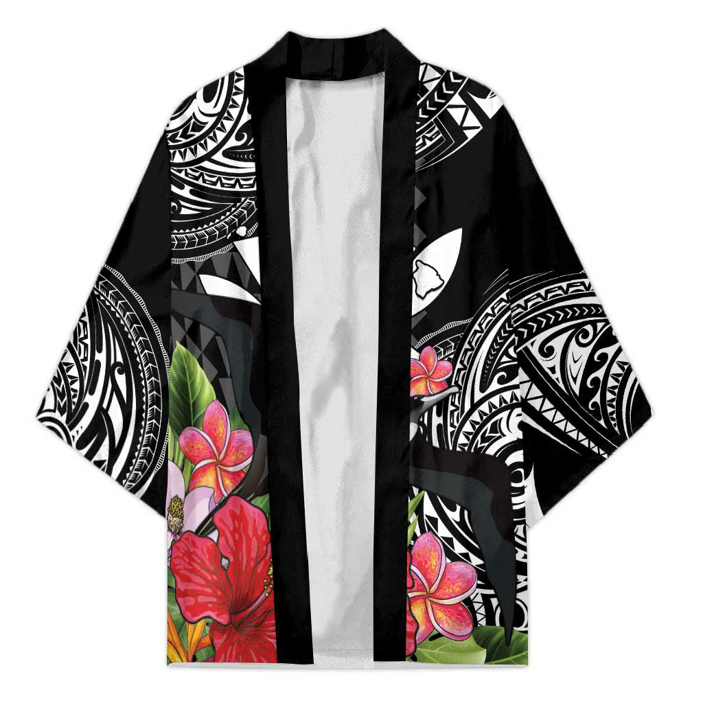 Hawaii Iwa Bird Kimono Great Frigatebird Kanaka Tropical Flowers LT14 Unisex Black - Polynesian Pride