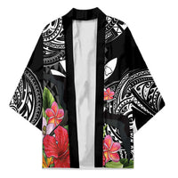 Hawaii Iwa Bird Kimono Great Frigatebird Kanaka Tropical Flowers LT14 Unisex Black - Polynesian Pride