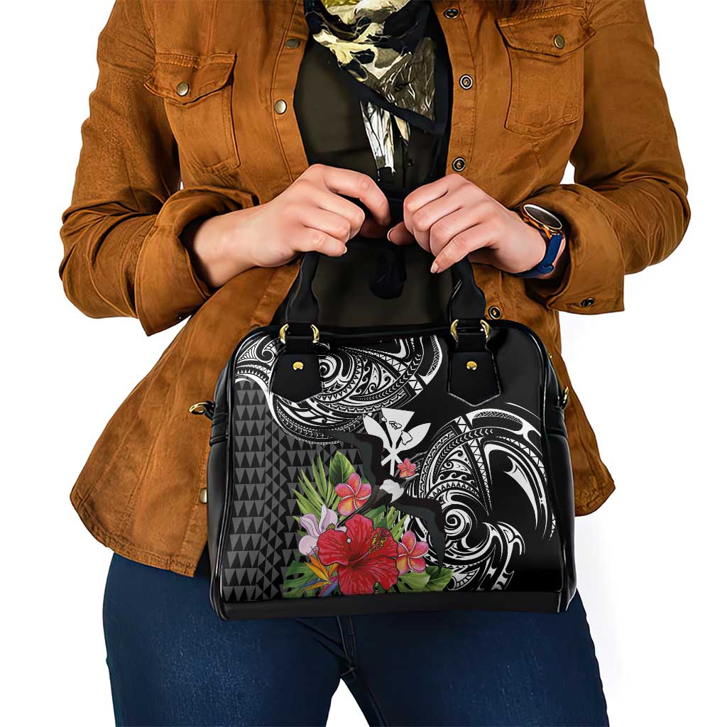 Hawaii Iwa Bird Shoulder Handbag Great Frigatebird Kanaka Tropical Flowers - Polynesian Pride