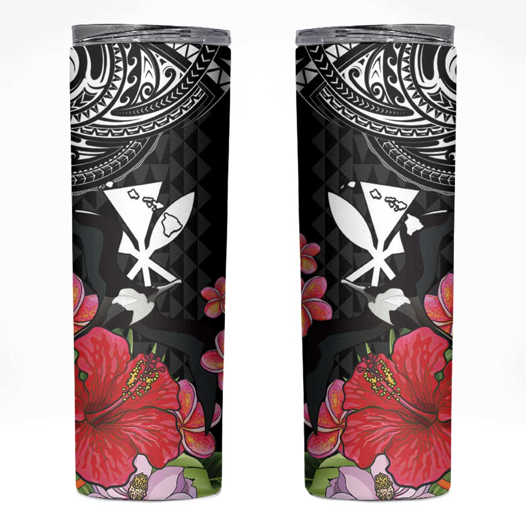 Hawaii Iwa Bird Skinny Tumbler Great Frigatebird Kanaka Tropical Flowers LT14 Black - Polynesian Pride