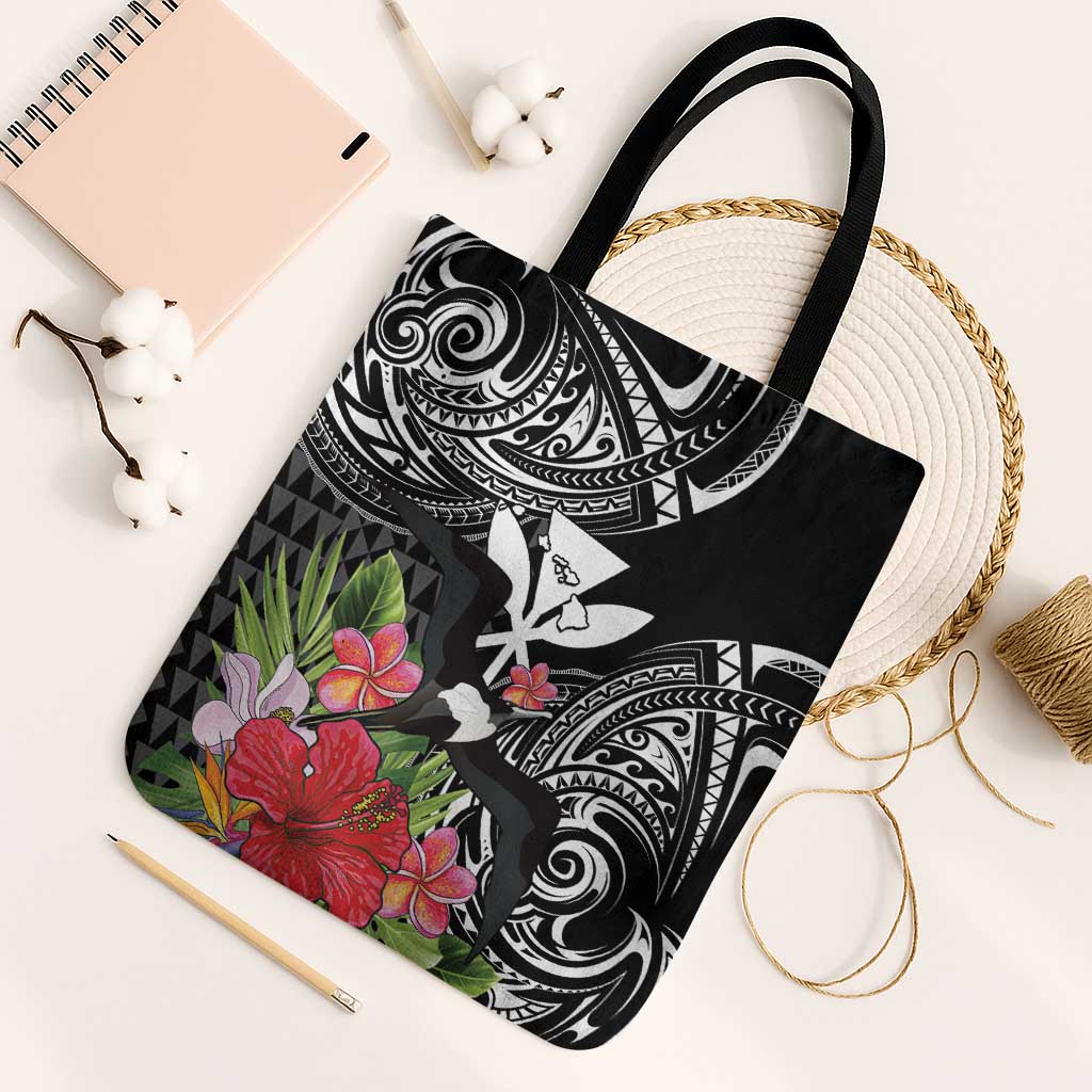 Hawaii Iwa Bird Tote Bag Great Frigatebird Kanaka Tropical Flowers - Polynesian Pride