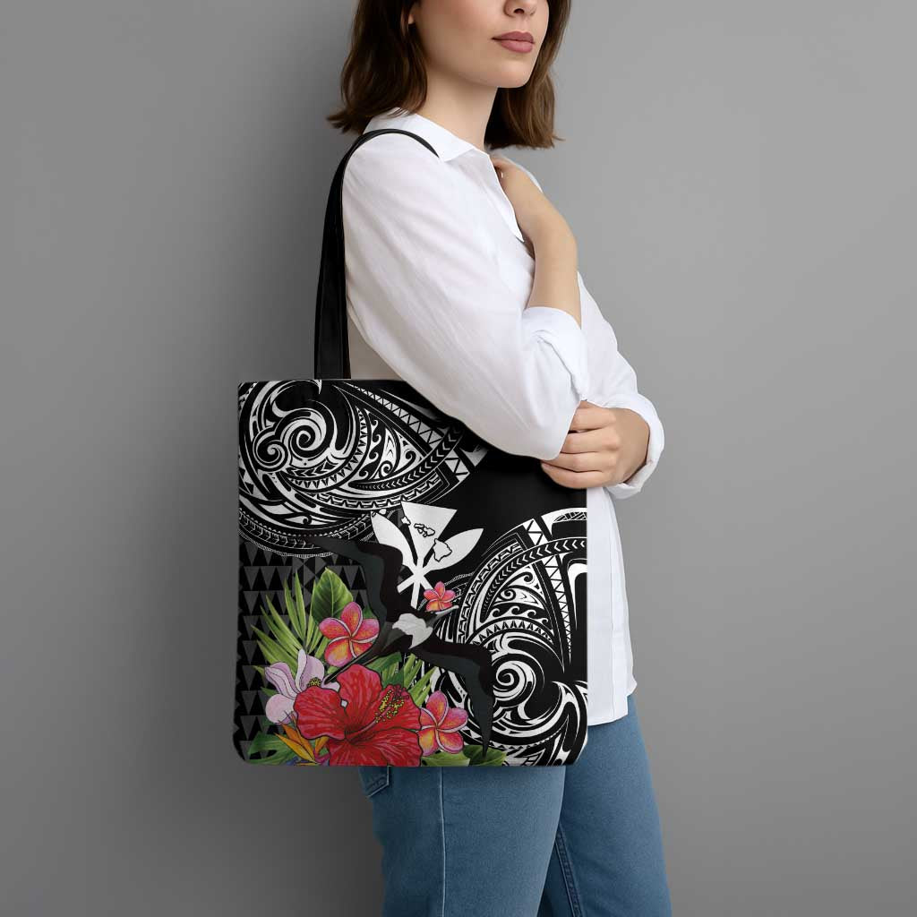 Hawaii Iwa Bird Tote Bag Great Frigatebird Kanaka Tropical Flowers - Polynesian Pride