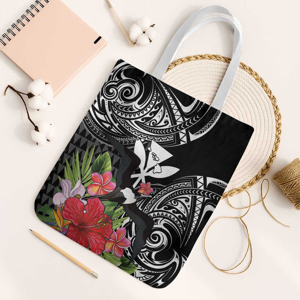 Hawaii Iwa Bird Tote Bag Great Frigatebird Kanaka Tropical Flowers - Polynesian Pride