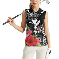 Hawaii Iwa Bird Women Sleeveless Polo Shirt Great Frigatebird Kanaka Tropical Flowers LT14 - Polynesian Pride