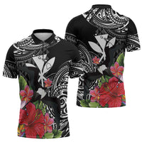 Hawaii Iwa Bird Zipper Polo Shirt Great Frigatebird Kanaka Tropical Flowers - Polynesian Pride