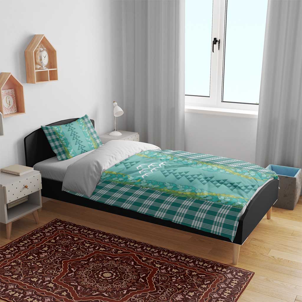 Teal Palaka Hawaii Iwa Bird Bedding Set Hawaiian Kakau Jade Vine Lei - Polynesian Pride