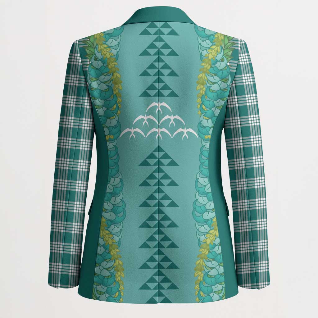 Teal Palaka Hawaii Iwa Bird Blazer Hawaiian Kakau Jade Vine Lei - Polynesian Pride