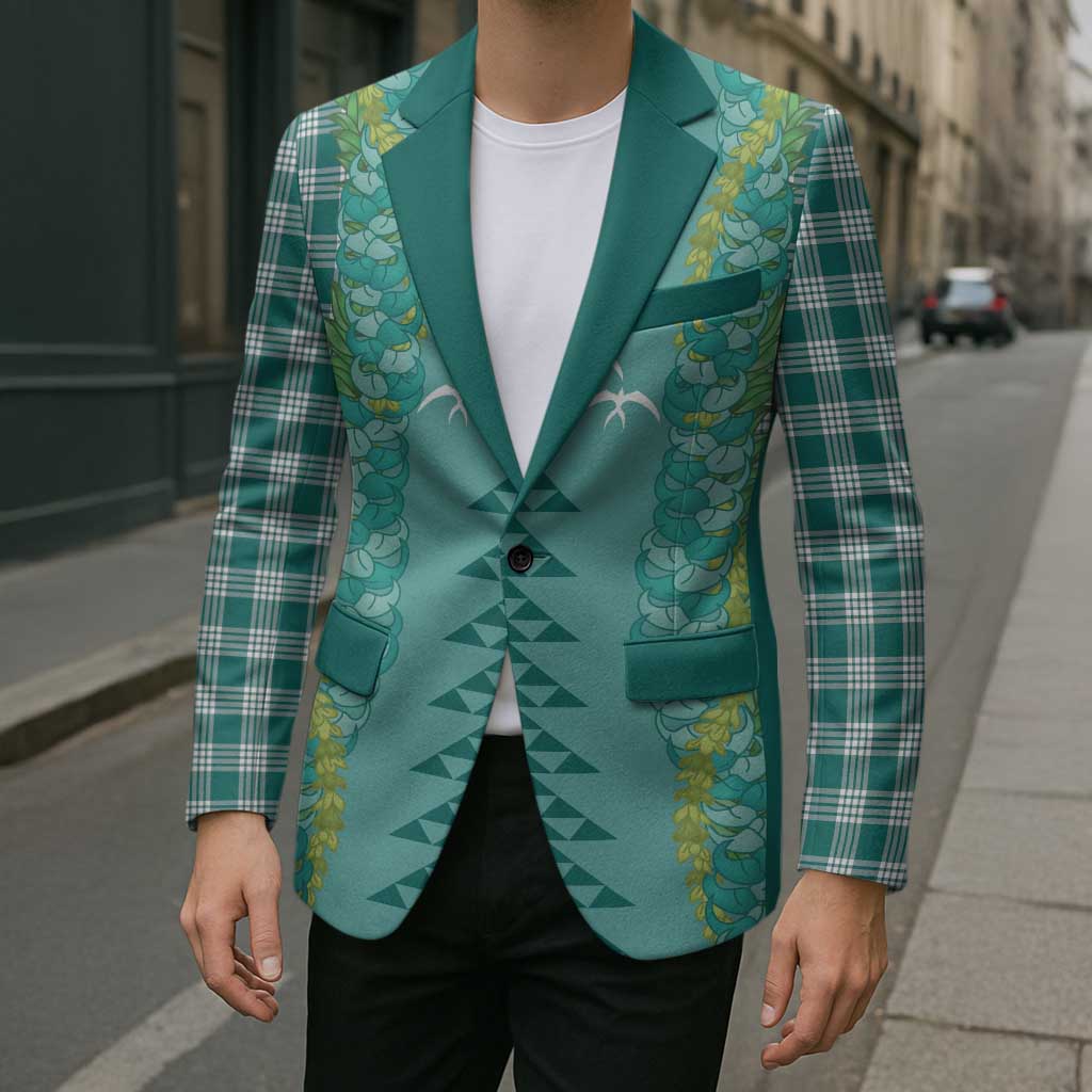 Teal Palaka Hawaii Iwa Bird Blazer Hawaiian Kakau Jade Vine Lei - Polynesian Pride