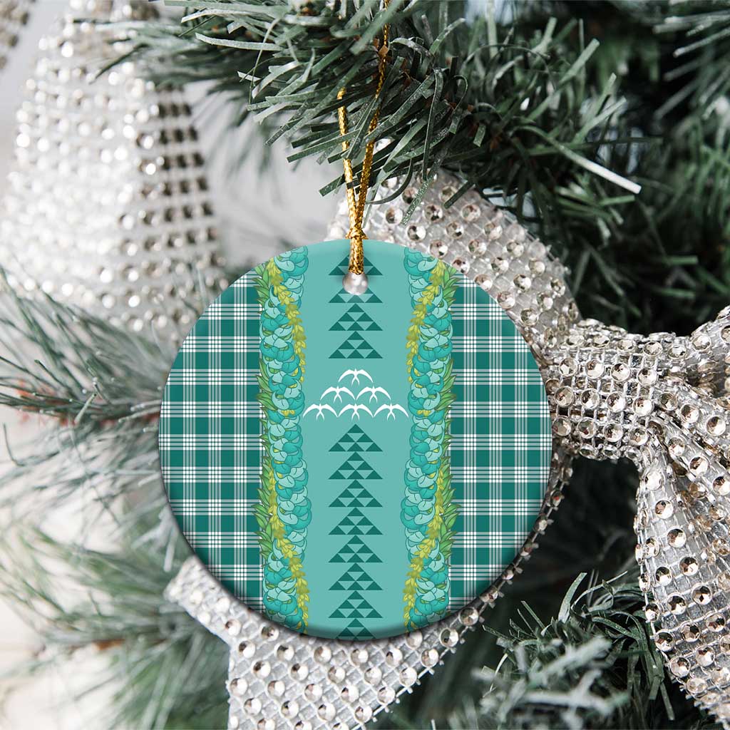 Teal Palaka Hawaii Iwa Bird Ceramic Ornament Hawaiian Kakau Jade Vine Lei - Polynesian Pride