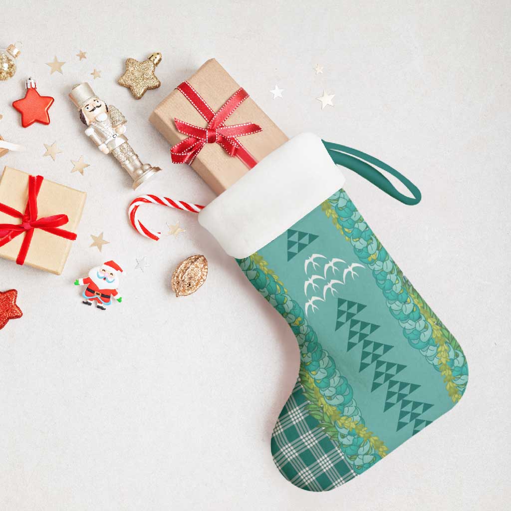 Teal Palaka Hawaii Iwa Bird Christmas Stocking Hawaiian Kakau Jade Vine Lei - Polynesian Pride