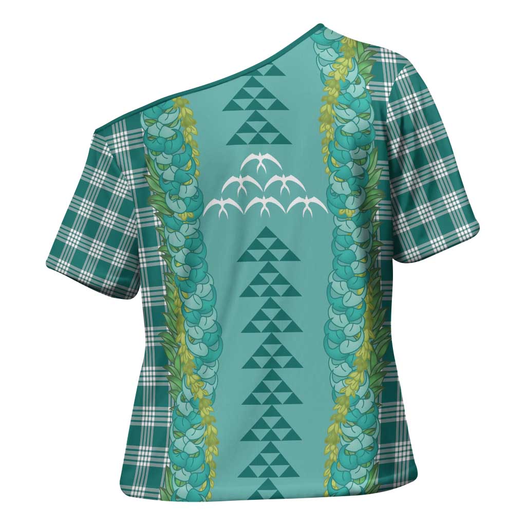 Teal Palaka Hawaii Iwa Bird Cross Shoulder Shirt Hawaiian Kakau Jade Vine Lei LT14 - Polynesian Pride