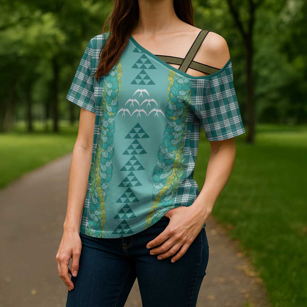 Teal Palaka Hawaii Iwa Bird Cross Shoulder Shirt Hawaiian Kakau Jade Vine Lei LT14 - Polynesian Pride