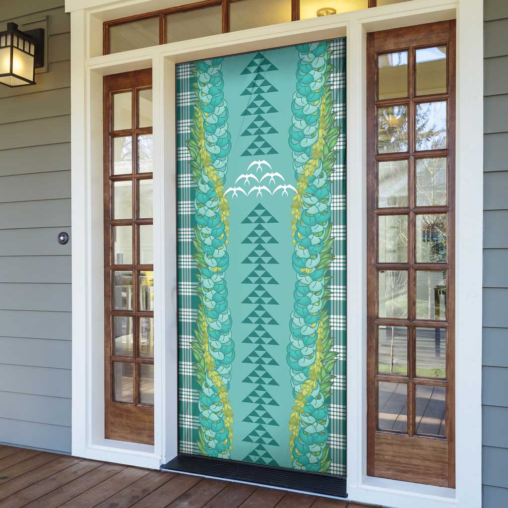 Teal Palaka Hawaii Iwa Bird Door Cover Hawaiian Kakau Jade Vine Lei - Polynesian Pride